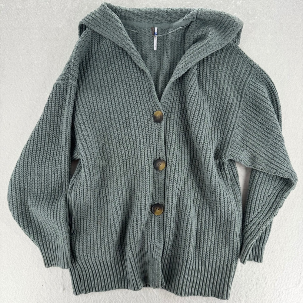 Free People - Cardigan Chunky Rib Knit Pockets - Sage Green - L - Women